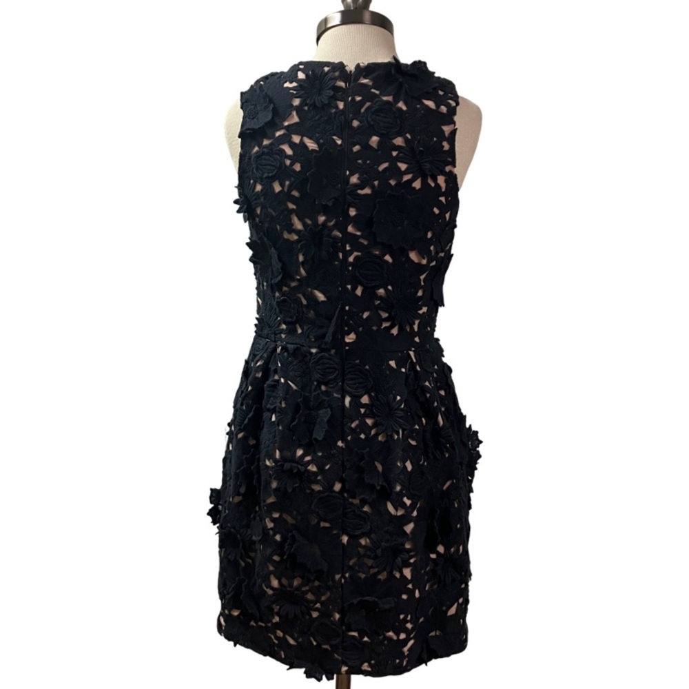 NICOLE MILLER Collection Women 3D Embroidered Floral Dress SZ 6 Black Elegant - Picture 3 of 12